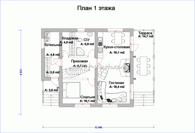 план 1 этажа деревянного дома Балтика-Комби-21