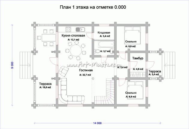план 1 этажа деревянного дома Боровик-193