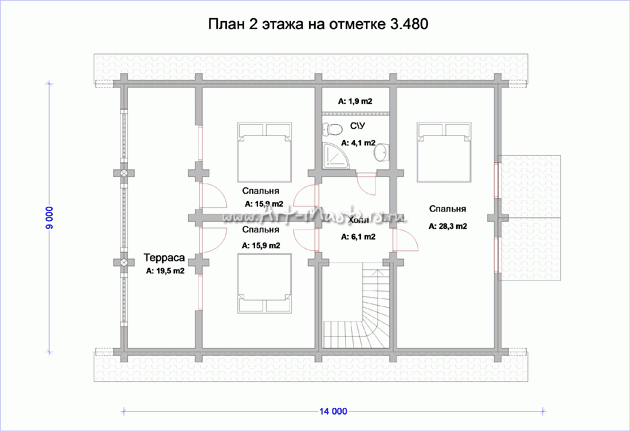 план 2 этажа деревянного дома Боровик-193