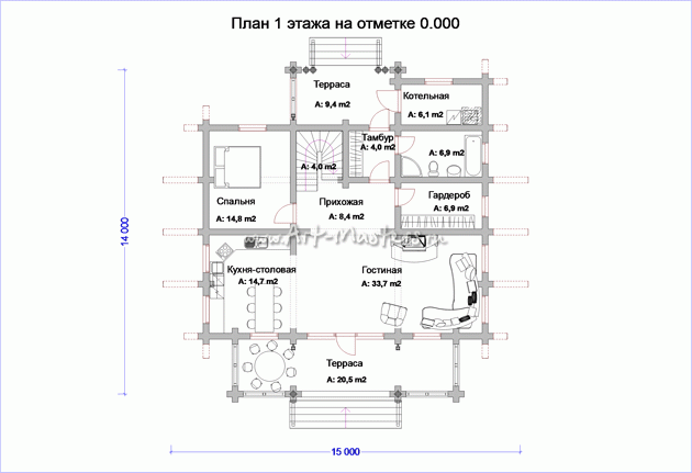 план 1 этажа деревянного дома Боровик-236