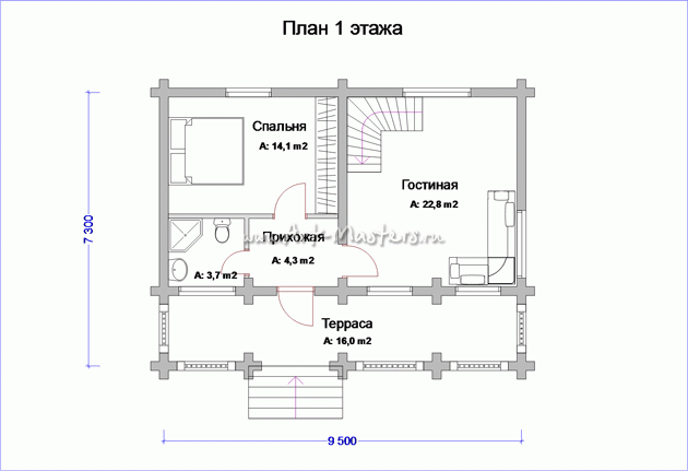 план 1 этаж деревянного дома Меркурий-v4-21