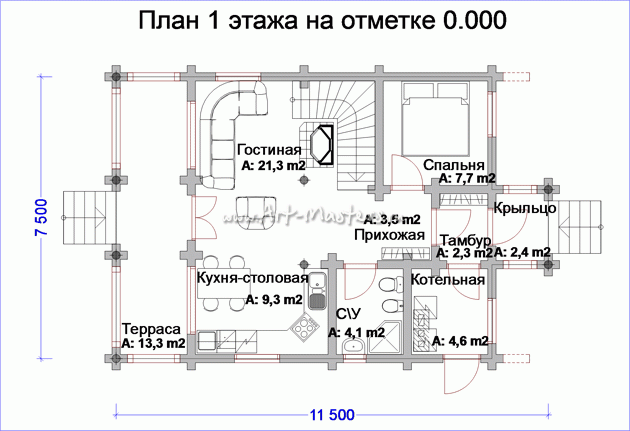 план 1 этаж деревянного дома Боровик-100