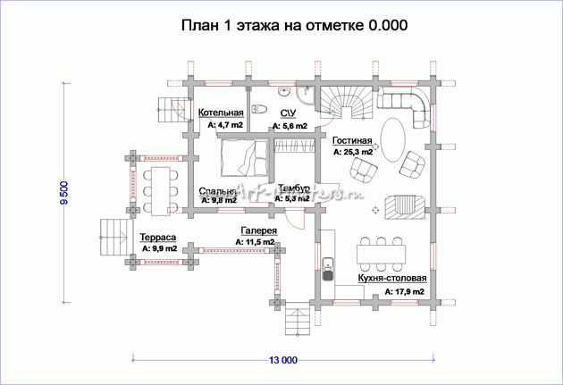 план 1 этаж деревянного дома Медуница