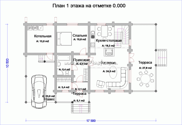 план 1 этажа деревянного дома Аврора