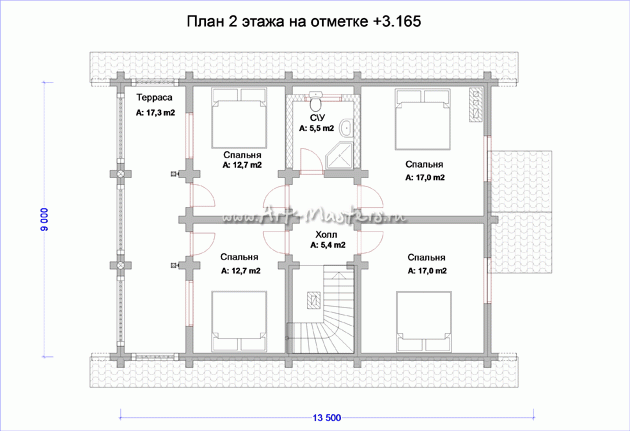 план 2 этажа деревянного дома Боровик-175YV2