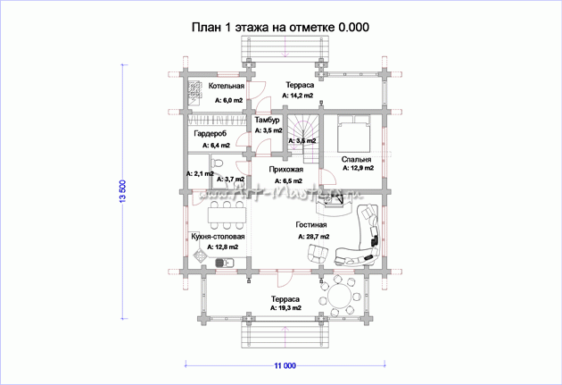 план 1 этажа деревянного дома Боровик-223Y