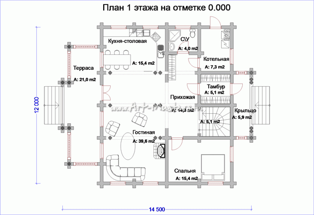 план 1 этажа деревянного дома Боровик-230v2N