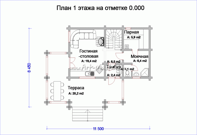 план 1 этаж деревянного дома Облако-23