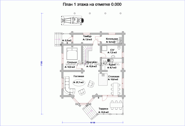 план 1 этажа деревянного дома Дубрава_Н-БК2-21