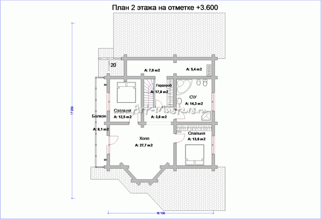 план 2 этажа деревянного дома Дубрава_Н-БК2-21