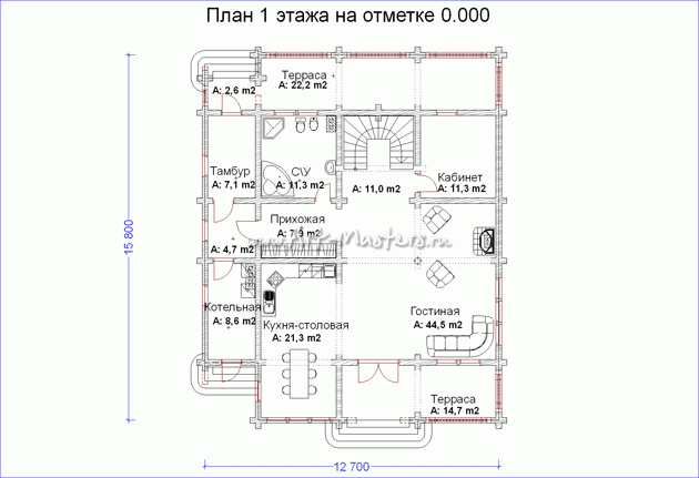 план 1 этажа деревянного дома Исландия
