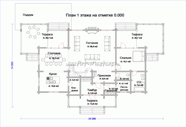 план 1 этажа деревянного дома Монте-Карло-22