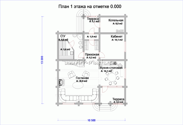 план 1 этажа деревянного дома Парадиз
