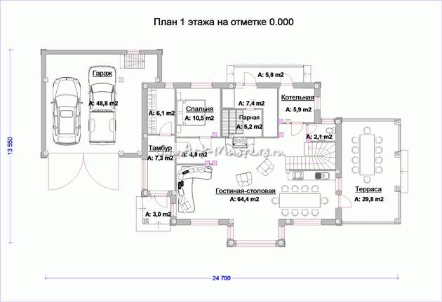 план 1 этажа деревянного дома Пеликан-21