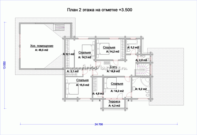 план 2 этажа деревянного дома Пеликан-21
