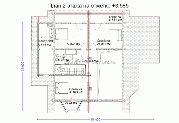 план 2 этажа деревянного дома Северный