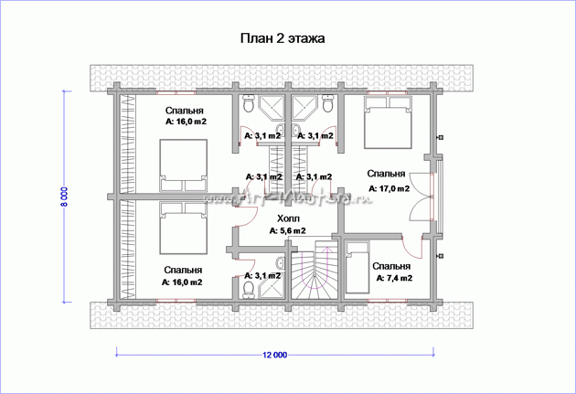 план 2 этажа деревянного дома Таёжный-22