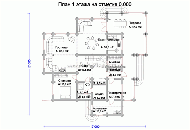 план 1 этажа деревянного дома Виктория-24