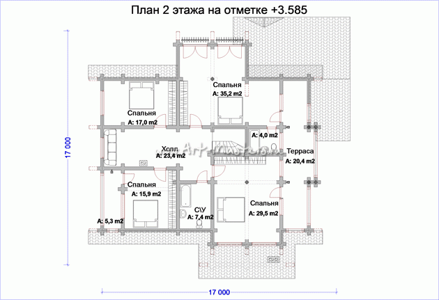 план 2 этажа деревянного дома Виктория-24